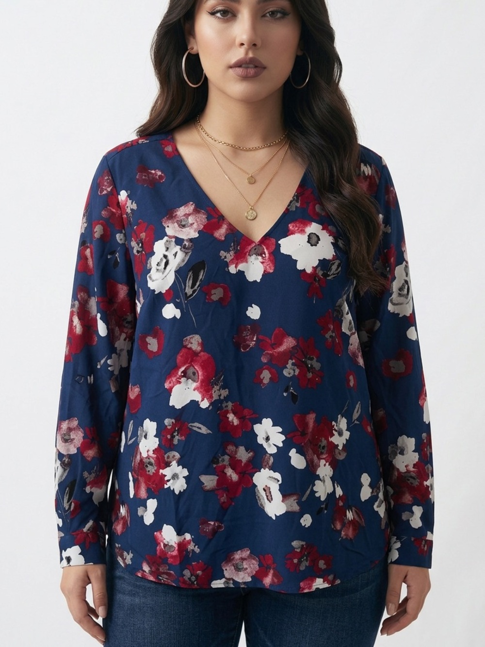 Lane Bryant v neck‎ tunic top Floral pattern size 18/20.